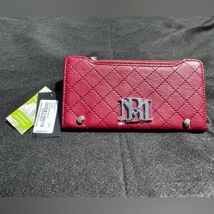 Badgley Miscka Red Vegan Leather Cards Holder Insert Wallet Gold Logo Zipper NWT